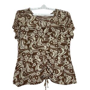 Cato Womens Floral Print Brown Ruched Front Blouse Size 18/20 Short Sleeve